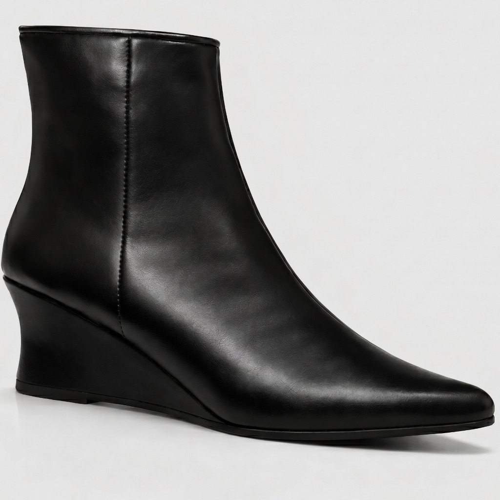 Bota Feminina Shekinah Sola Salto Cunha Bico Fino Cano Curto Elegante Luxo Tendência