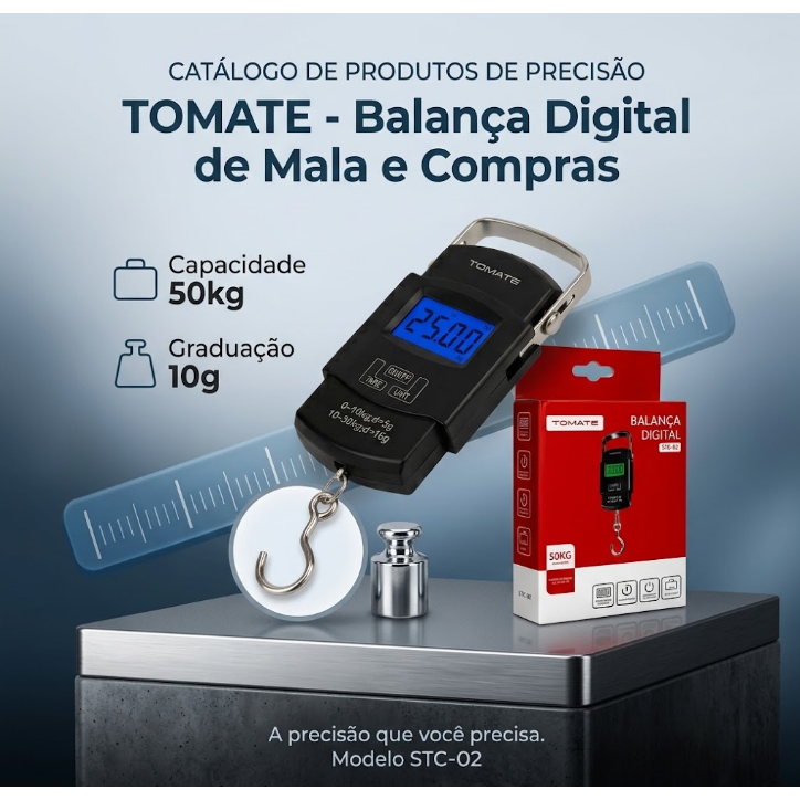Balança Digital com Gancho STC-02 50kg Alta Precisão 10g para Mala Pesca Cargas Compras Bagagem