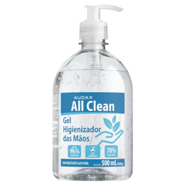 KIT 3 UN ÁLCOOL EM GEL 500 ML 70 º PUMP AUDAX ALL CLEAN ALOE VERA