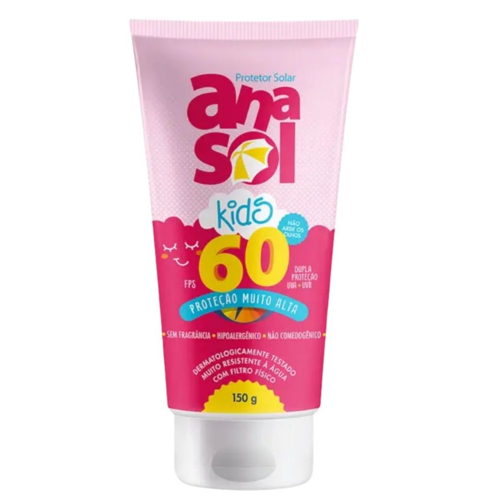 Imagem Protetor Solar Infantil Anasol Kids FPS 60 Bisnaga 150g Alta Proteção UVA/UVB Resistente à Água
