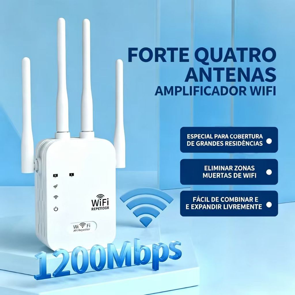 Repetidor WiFi 1200Mbps Ultra Rápido, Sinal Forte, 110V/220V -G8