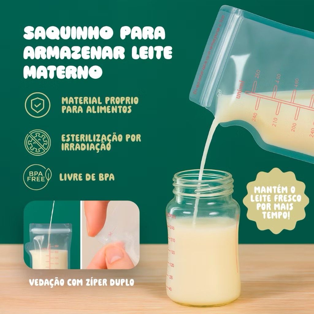 Kit 30 Sacos Leite Materno 250ml Armazenamento Congelamento BPA Free KL-3001