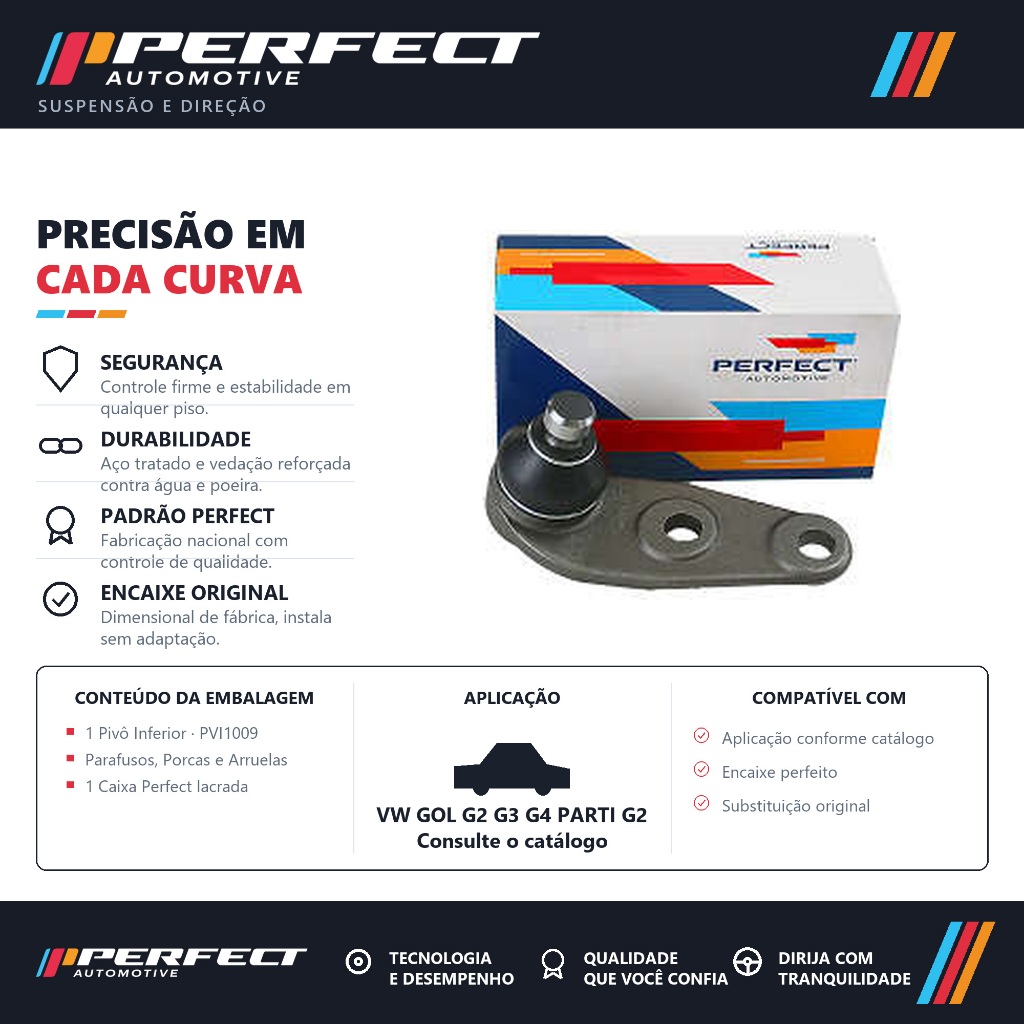 Pivo De Suspensão Inferior Esquerdo VW GOL G2 G3 G4 Parti G2 G3 G4 Saveiro G2 G3 G4 Perfect PVI1009