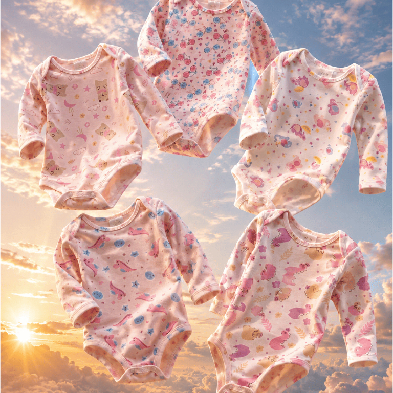 ✨ KIT 5 BODY AURI BABY MANGA LONGA RIBANA CANELADA 100% ALGODÃO – ESTAMPAS SORTIDAS ✨