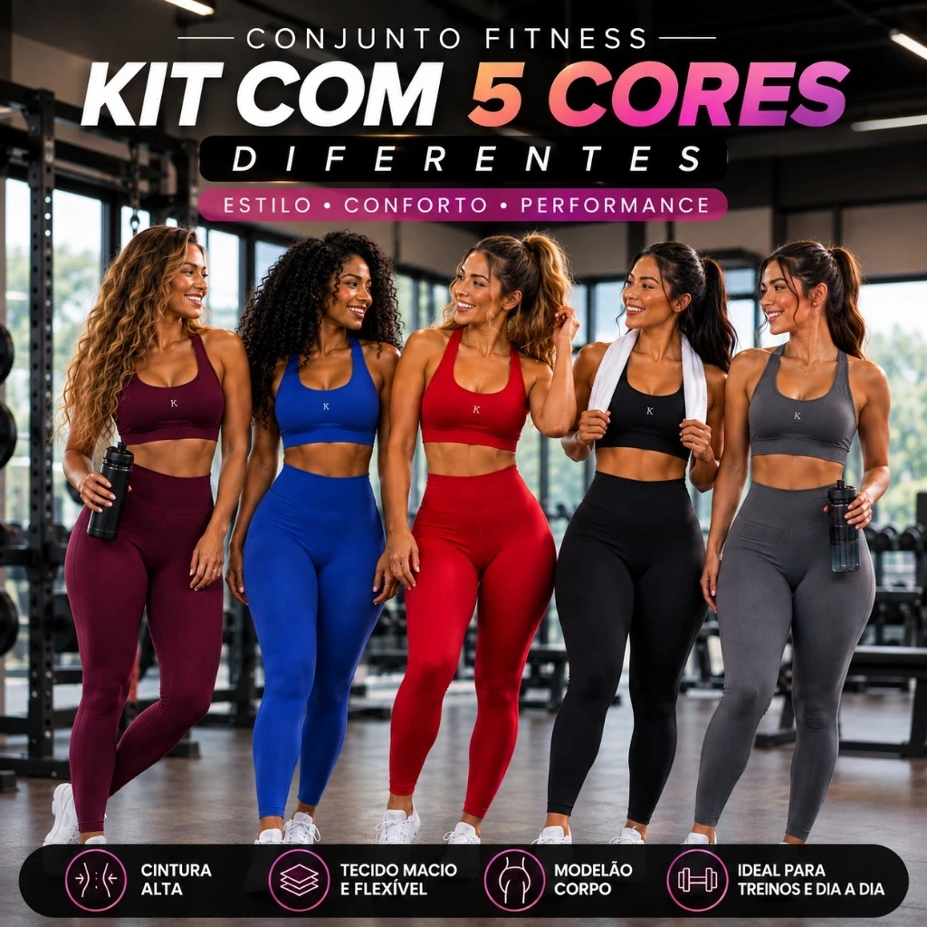 kit com 5 cores conjunto fitness calça legging com top zero transparência feminino — imagem 1