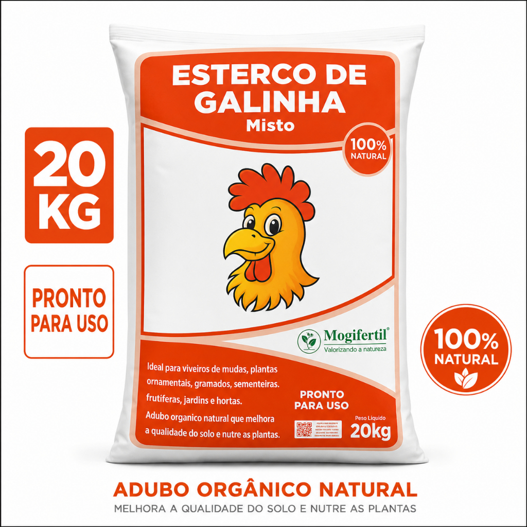 Esterco De Galinha frango Adubo Orgânico Horta Planta Jardim Casa Embalagem 20 kg Mogifertil