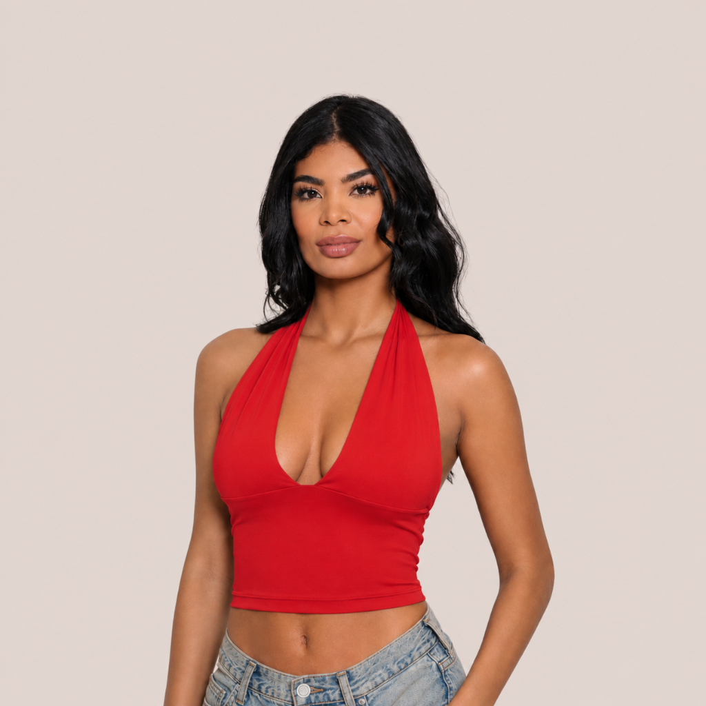Blusa Frente Unica com Amarração no Pescoço