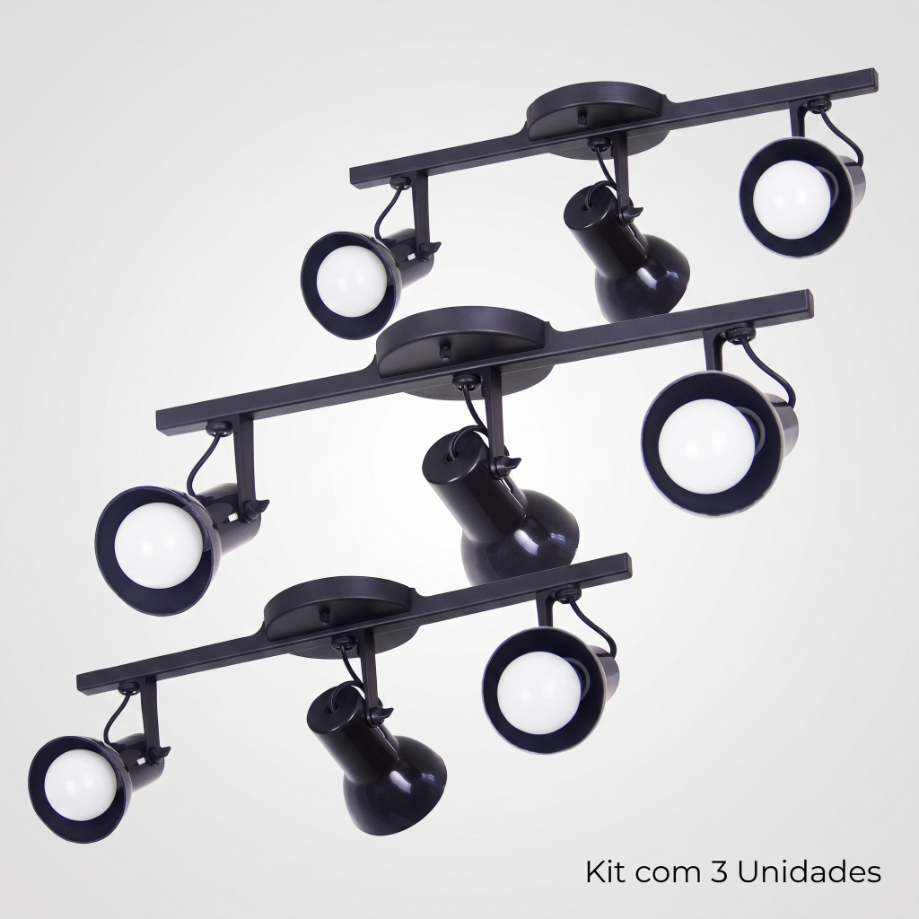 Kit 3 Spot Trilho Duplo 3 Sobrepor Direcionavel 110V/220V