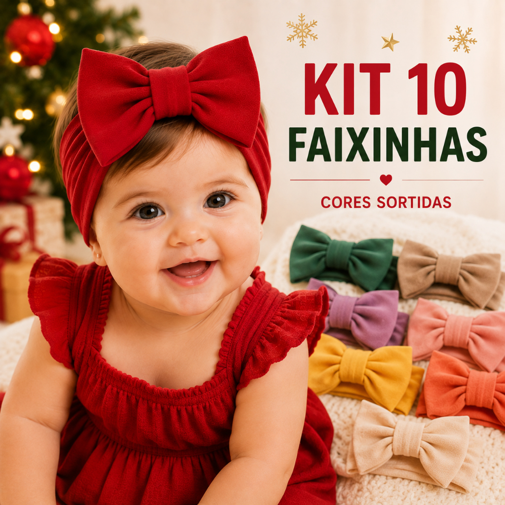 Kit 10 Faixinhas com Laço para Bebê Menina Faixa Tiara de Cabelo Lacinho Sortida