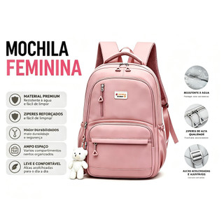 Mochila Escolar Feminina Grande Capacidade Impermeável sem Pingente para Notebook Faculda…
