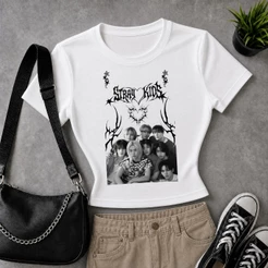 Blusa Stray kids baby tee baby look longuinha slim fit justa no corpo camiseta coreana kpop banda
