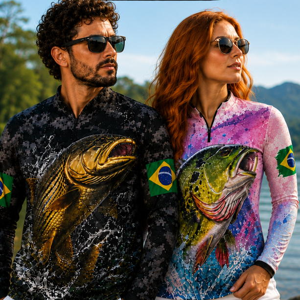 Camiseta Unissex Manga Longa Pesca Masculina Feminina Proteção Solar UV Pescaria Esportiva Tecido