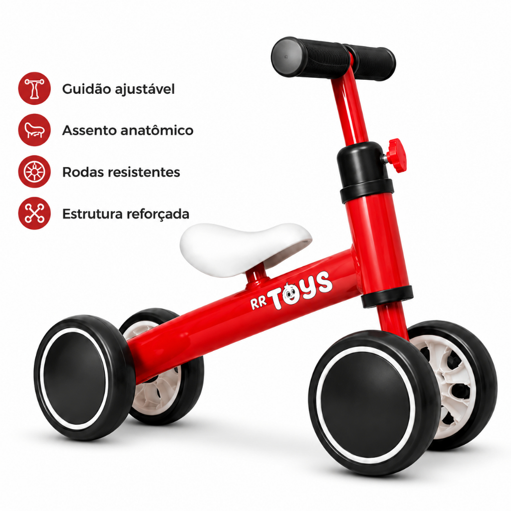 Brinquedo Bicicleta Andador de Equilíbrio Infantil de 4 Rodas sem Pedais Para Crianças Coloridas