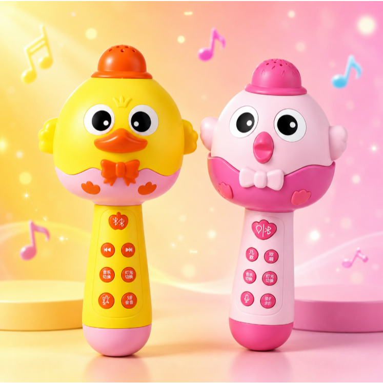 Microfone Infantil Com Luz LED Bluetooth Karaoke Recarregável Brinquedo Conta Histórias Sem Fio
