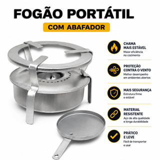 Fogão Portatil  a Alcool 1 uma boca - Espiriteira - Fogareiro Camping Pesca Sitio Praia - Sem Pintura