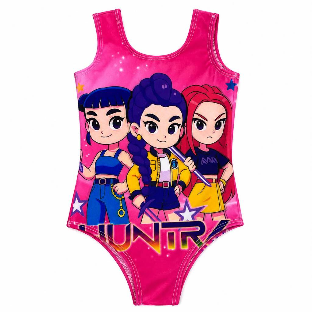 Body Infantil MAIÔ Huntrix Guerreiras K-pop Festa Maiô Bebê Tema  MENINA PRAIA VERÃO