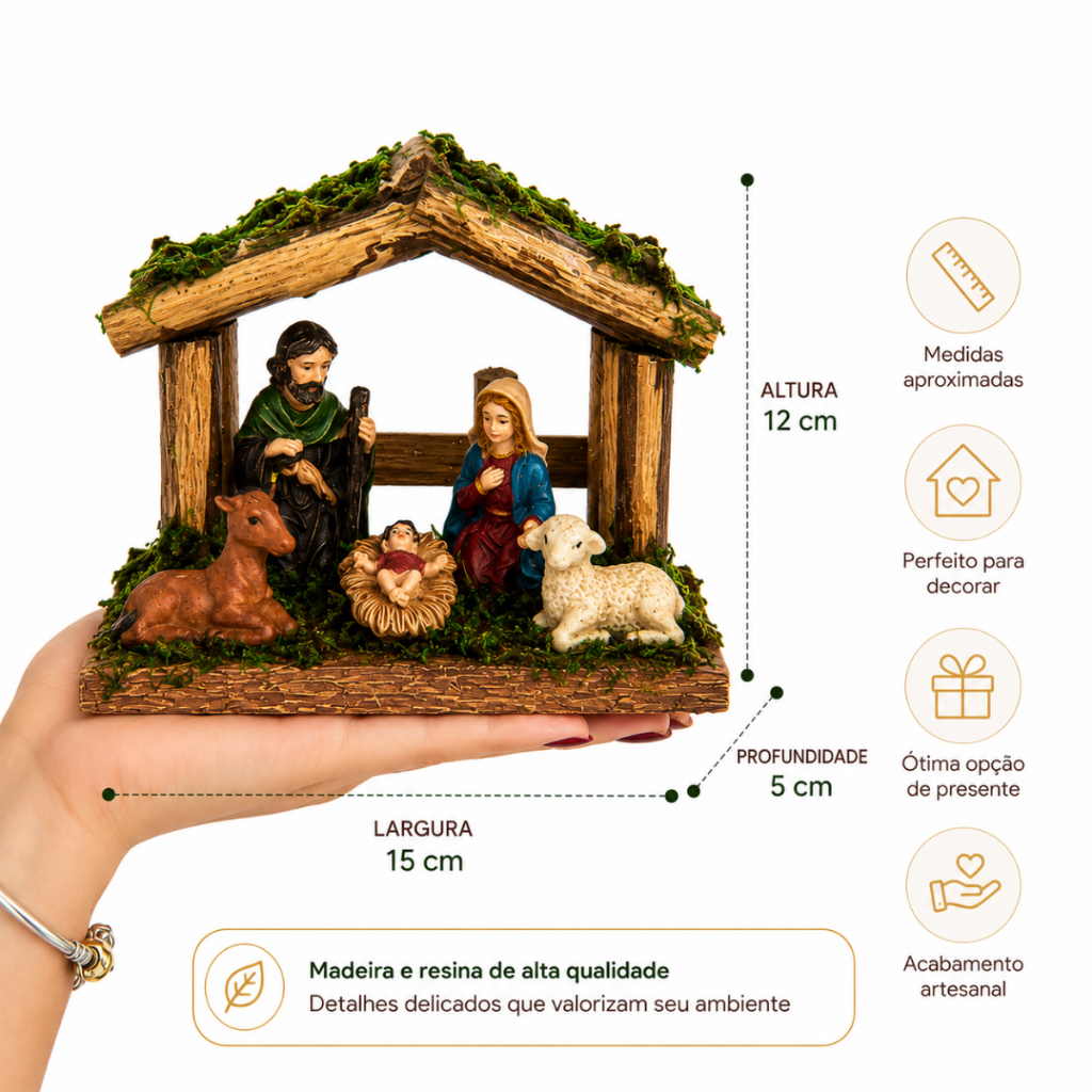 Presépio Natal Sagrada Família Menino Jesus Presente Enfeite Decoração Natalina Maria José — imagem 2 de 2