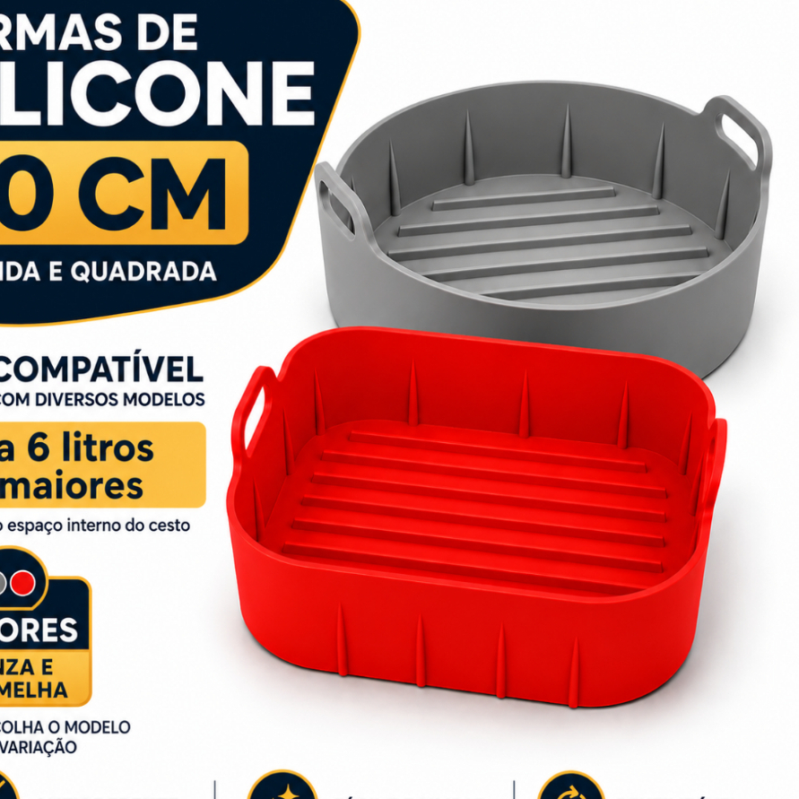 Forma Silicone Airfryer 4L a 6L Antiaderente Reutilizável Alta Durabilidade Cesto Firme