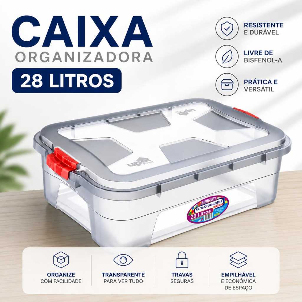 Caixa Organizadora 28 Litros Transparente Com Tampa Travas Organizador Objetos Caixa Organizadora 28 Litros
