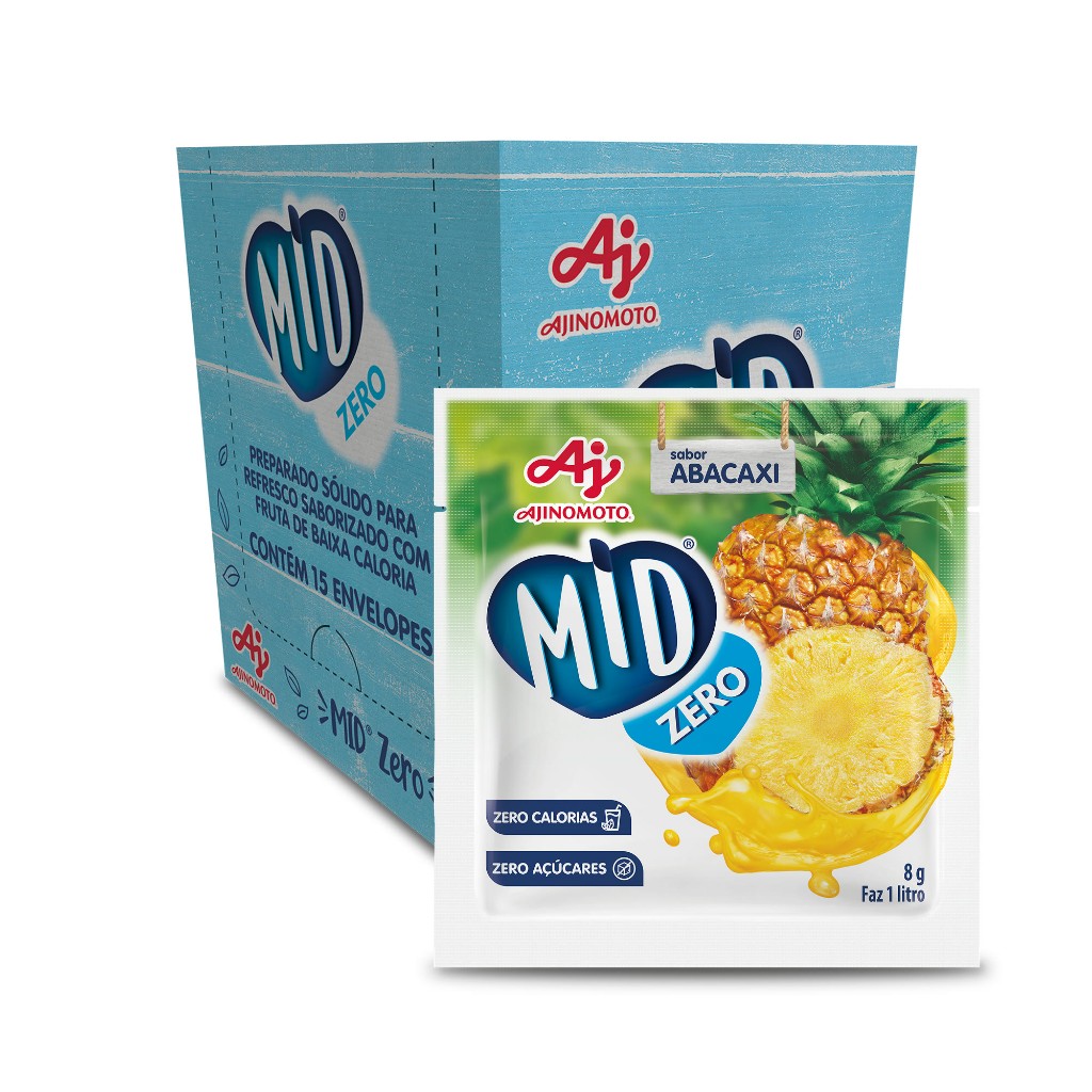 Kit Refresco em Pó MID ZERO® Sabor Abacaxi Com 15 Unidades de 8g