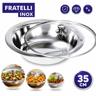 Saladeira Inox Com Tampa Vidro 35cm Bowl Mesa Posta Premium Prateado