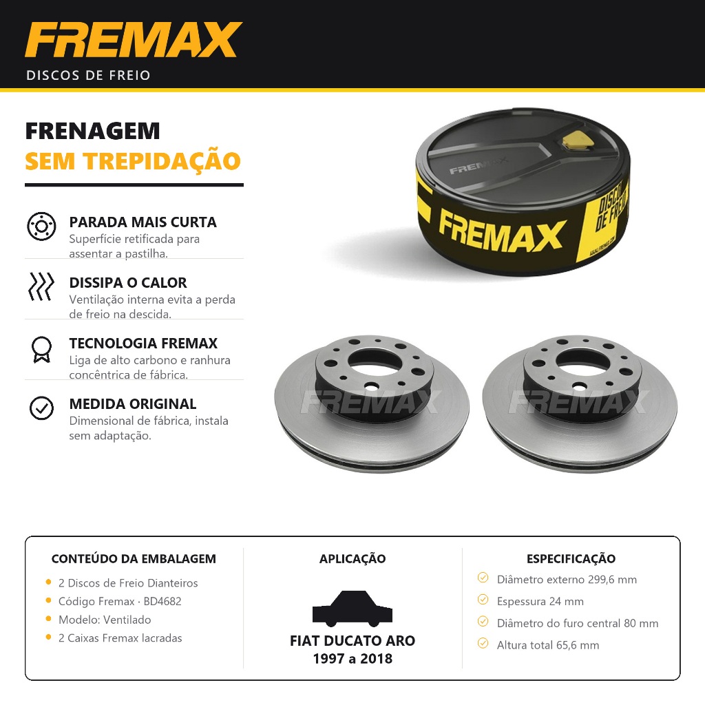Par Disco de Freio Ventilado Fiat Ducato Aro 16 Fremax