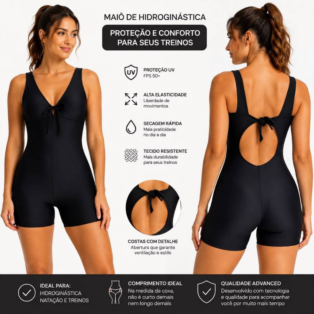 Maiô de Hidroginástica Feminino Beach Gloss – Conforto, Proteção UV e Liberdade de Movimentos
