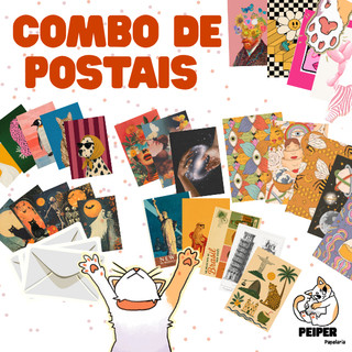 Combo Cartões Postais Decorativos Coleções Ilustradas Com Envelope Reciclato e Lacre Adesivo