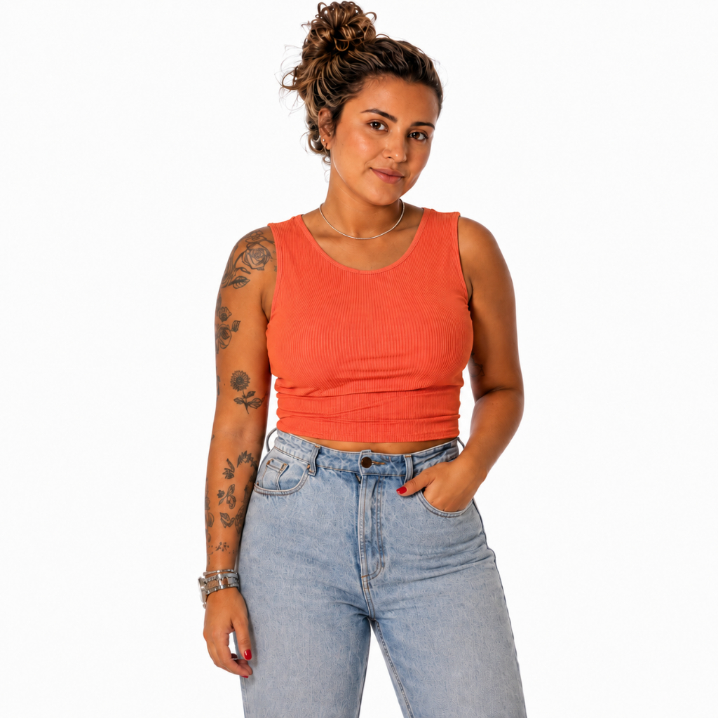 Cropped Canelado Feminino FORRADO Não Transparente Blusa Cropped Canelada Malha Ribana Básico P M G GG