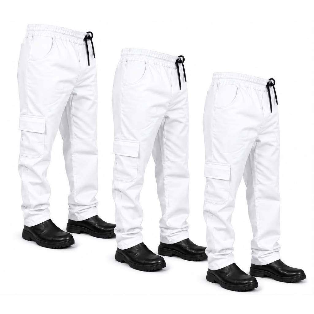 Kit 3 Calça Trabalho em BRIM Costura Dupla REFORÇADA Uniforme Profissional BRANCA *Envio Imediato