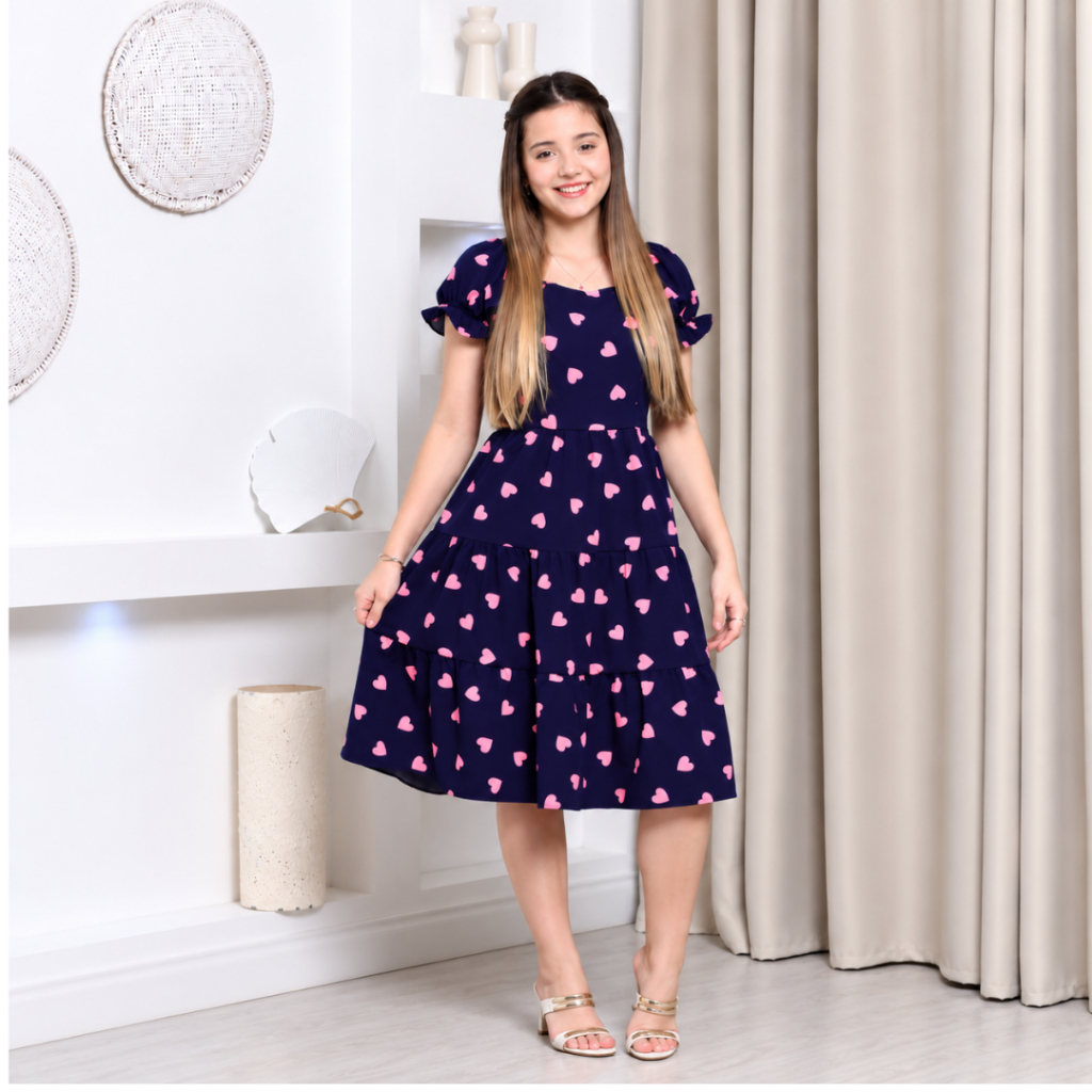 Vestido Juvenil Evangelica Menina Tres marias Manga Curta tamanho( 10 ah 16)