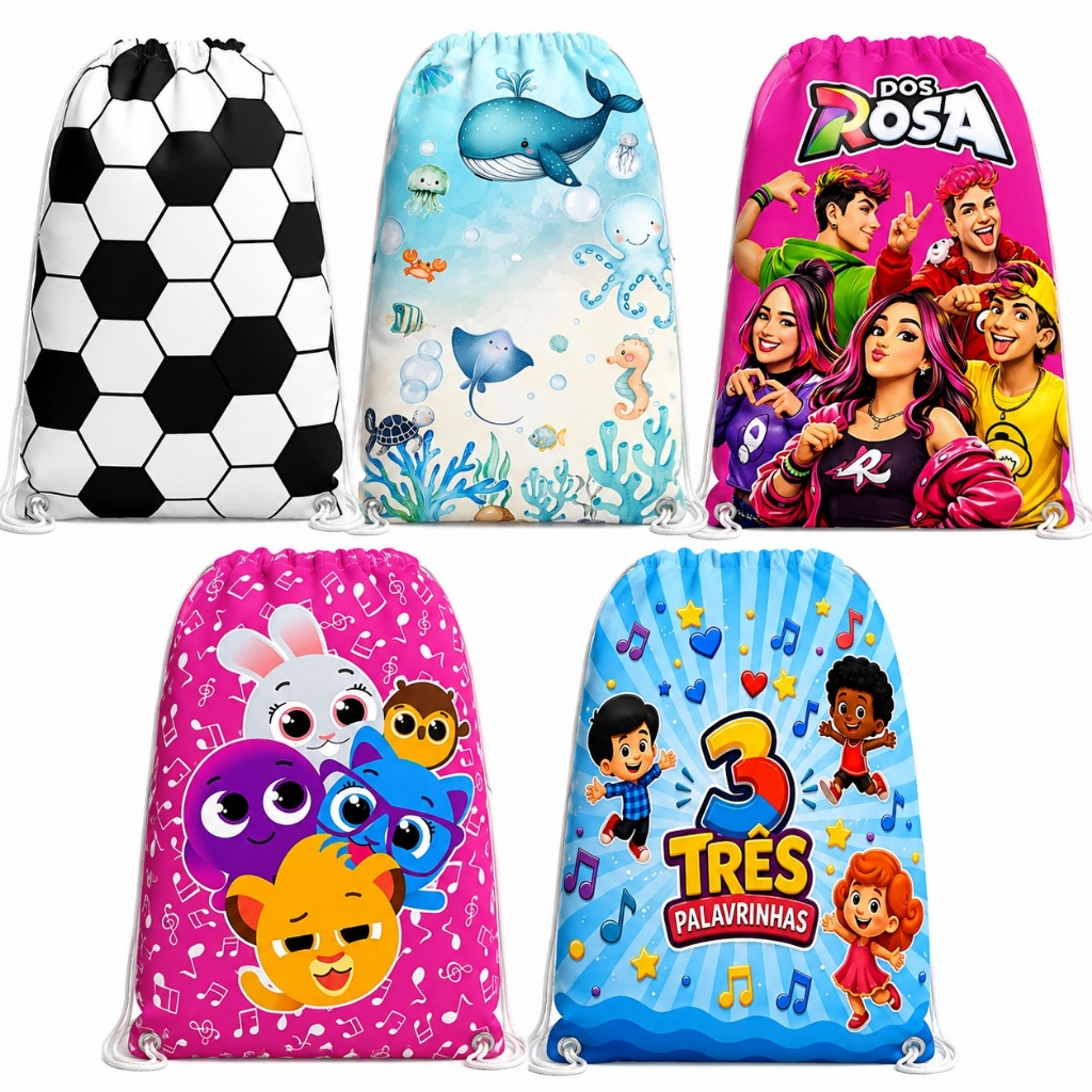 Mochilinha Personalizada Infantil 20x28cm Lembrancinha Festa Aniversário Nome Todos Temas Menino Menina Brindes Escolar