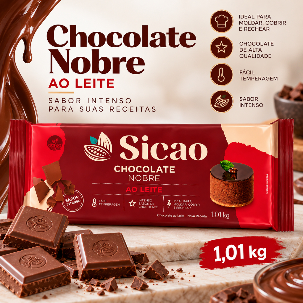 Chocolate Nobre ao Leite Barra 1,01kg Sicao