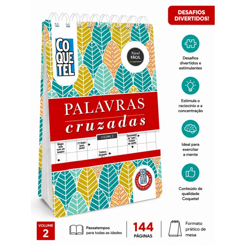 Livro Palavras Cruzadas Fácil Coquetel Espiral Capa Dura Ed.02(144 Páginas)