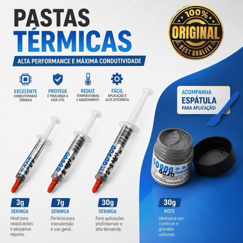 Pasta Térmica Prata Gd900 -  4,8W/MK Original - Computadores Videogame Placas de vídeo Notebooks Console