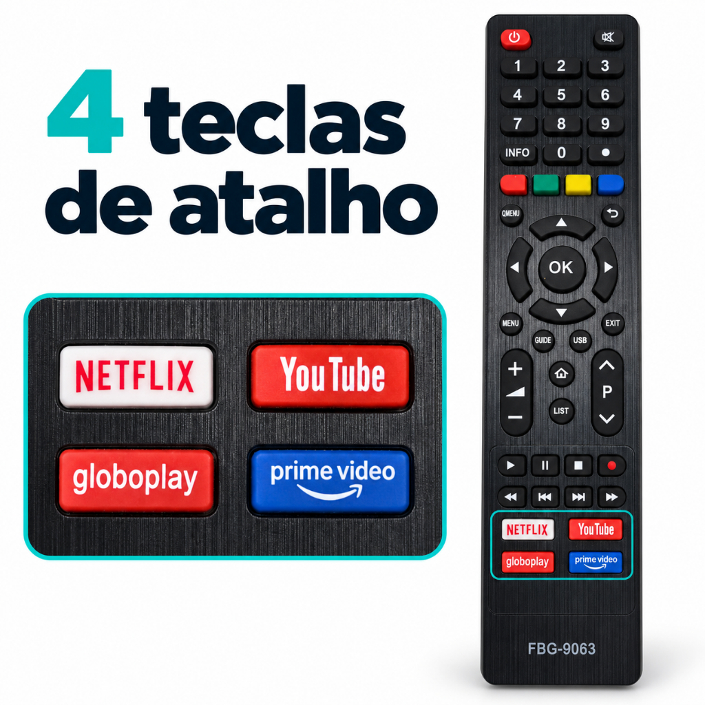 Controle Remoto Compatível com TV Philco Smart Netflix YouTube Globoplay Prime Video — imagem 2 de 2