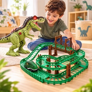 Pista Carrinho Dino e Dinossauro Com Luz e Som Brinquedo Carrinho Elétrico Presente Criança