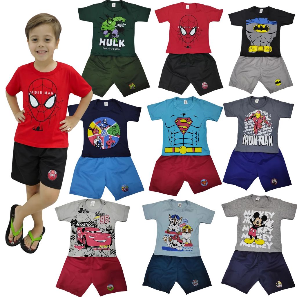 Kit 5 Conjuntos Infantis 10 Peças | 5 Camisetas + 5 Bermudas