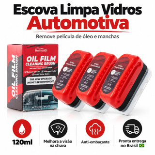 Kit Escova Limpa Vidro Automotivo Tira Óleo e Chuva Ácida 120ml Desengordurante Carro Pronta Entrega