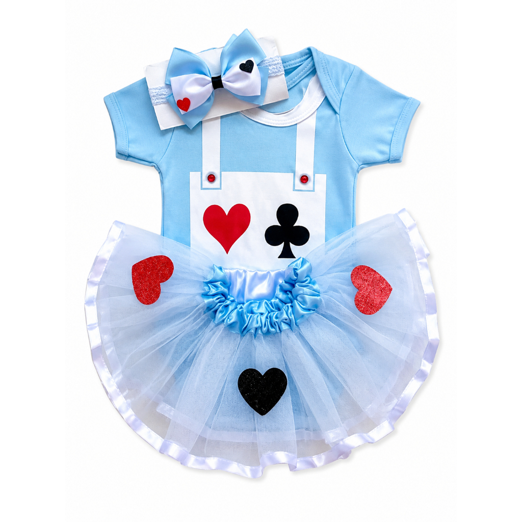 Body Bebê Temático Menina Fantasia Menina infantil Alice no pais das maravilhas