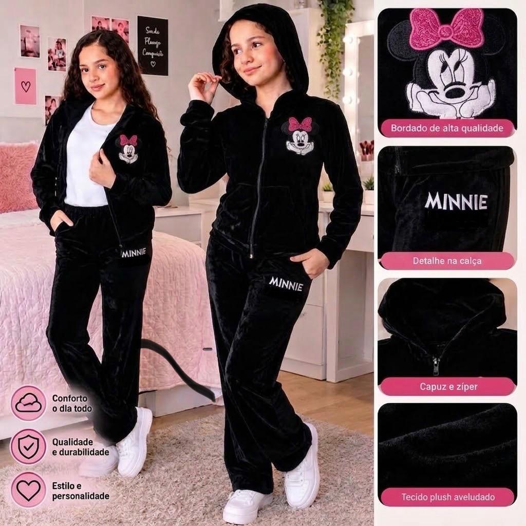 Conjunto Infantil Feminino VELUDO cristal com (Aplique Animado estampa varida) com Capuz e ziper Promoção!!