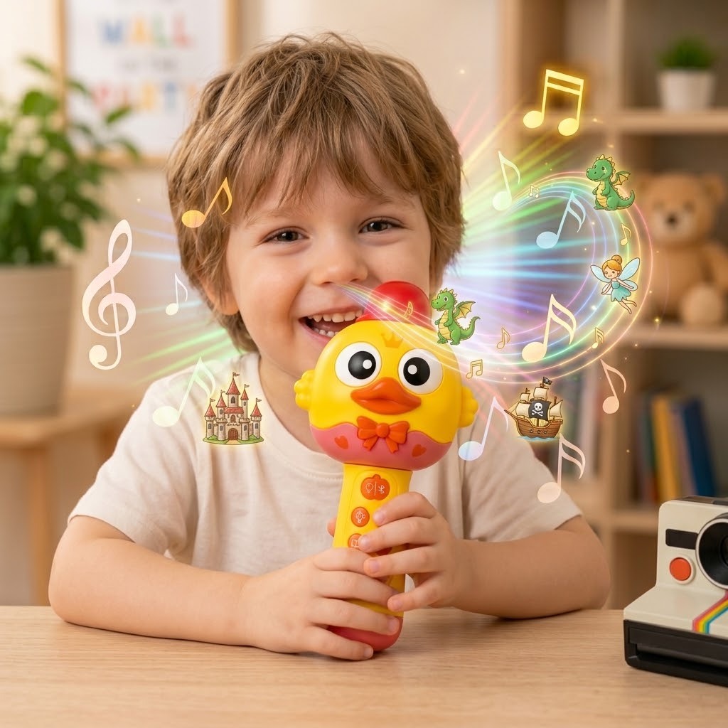 Microfone Bluetooth Infantil Recarregavel Com Historias Musicas Portatil Diversao Educativo