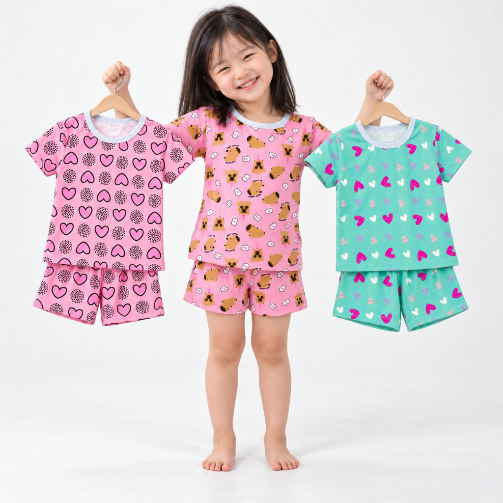 KIT 3 pijamas feminino menina conjunto short e blusa camiseta para dormir confortável para dormir manga curta