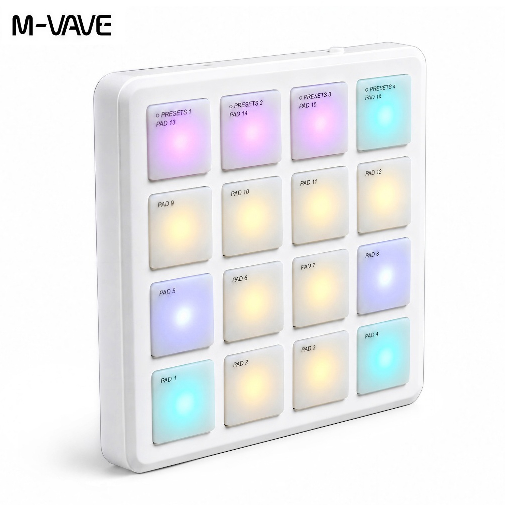 M-VAVE SK-16 SMC-PAD Pocket Pad Controlador MIDI portátil sem fio com 16 pads Teclado de percussão adequado Interface