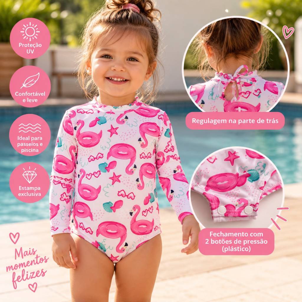 Maio Bebê com Proteção Solar UV50+ Ideal para Praia Piscina menina Infantil.