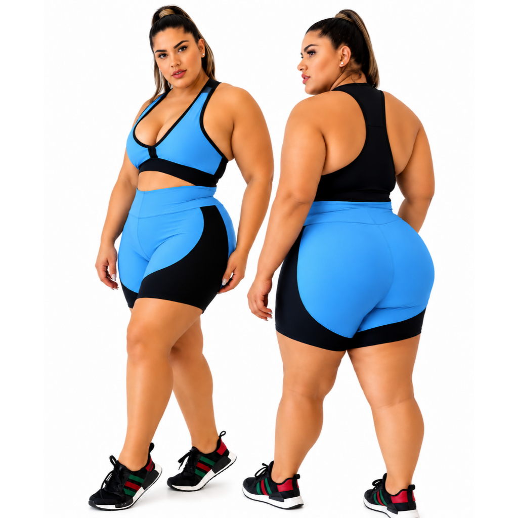 Conjunto Fitness Feminino Plus Size Top E Short Academia Cintura Alta Conjunto Esportivo Feminino Musculação Yoga REF756