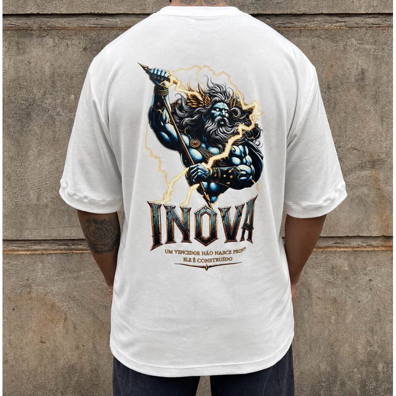 Camiseta masculina OverSized modelo  StreetWear Gola canelada alta Malhão macio e grosso