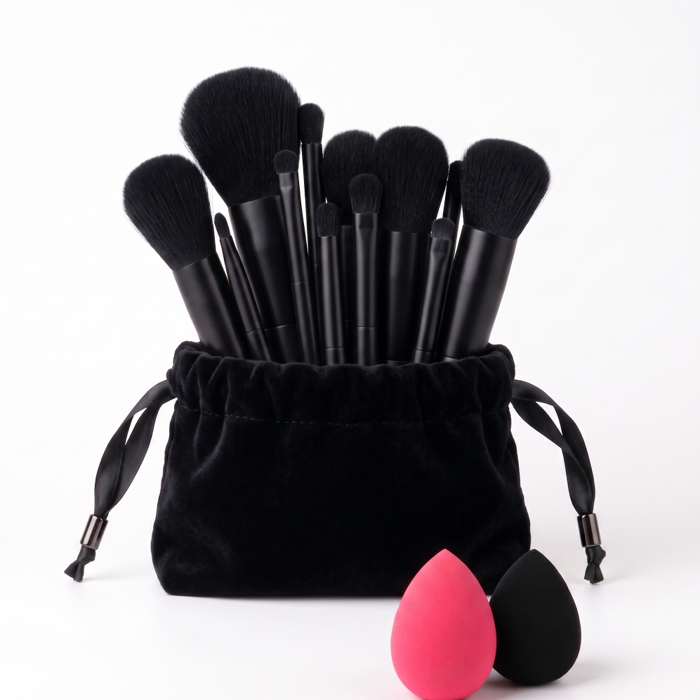 Kit Maquiagem 13 Pincéis Com Estojo + Esponja Brinde