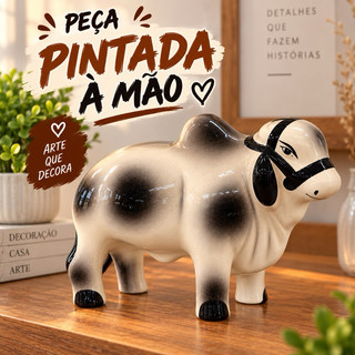 Boi Decorativo Cerâmica Premium Artesanal Esmaltada Fazenda Sítio