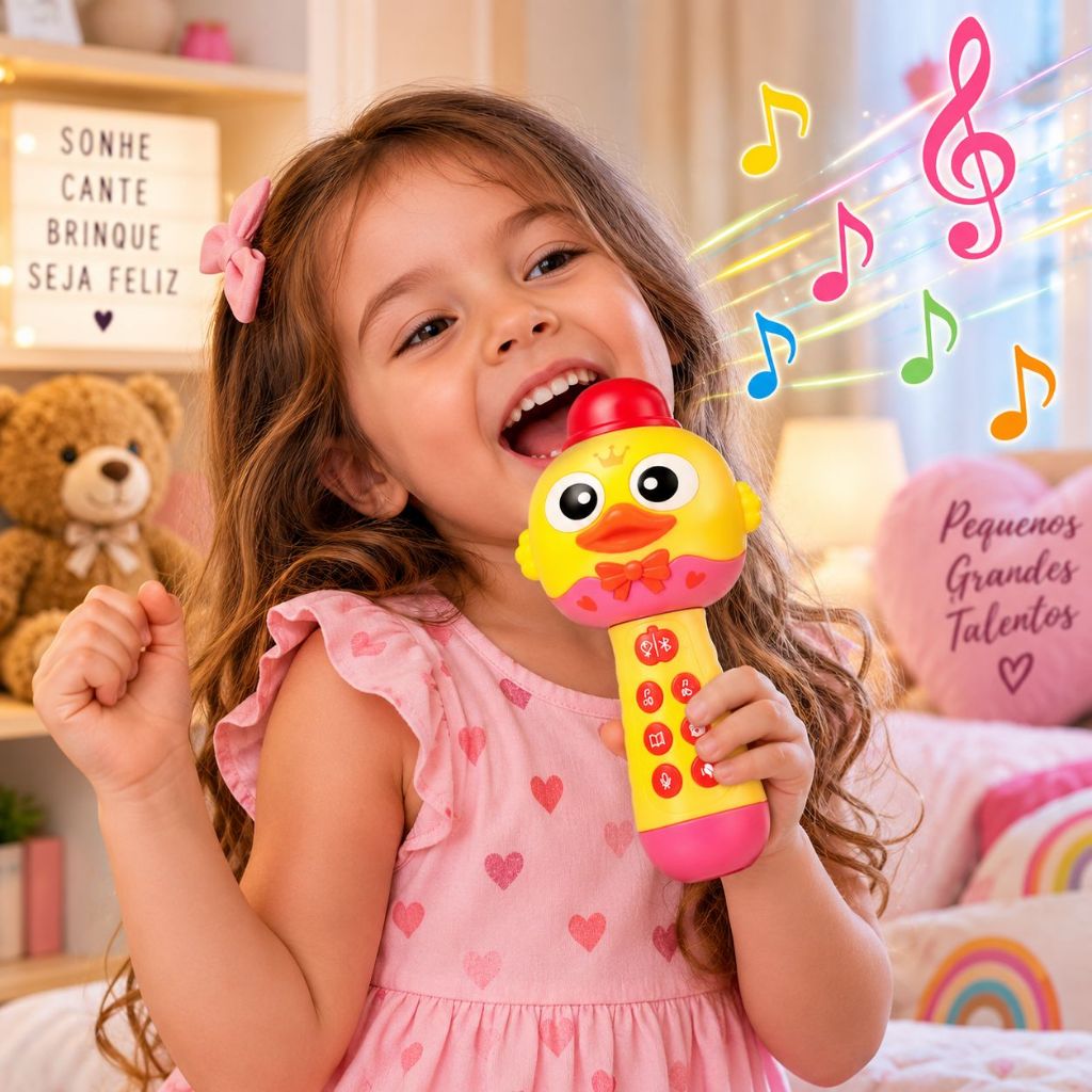 Microfone Karaokê Infantil Bluetooth Recarregavel Contador Historias Musicas Educativo